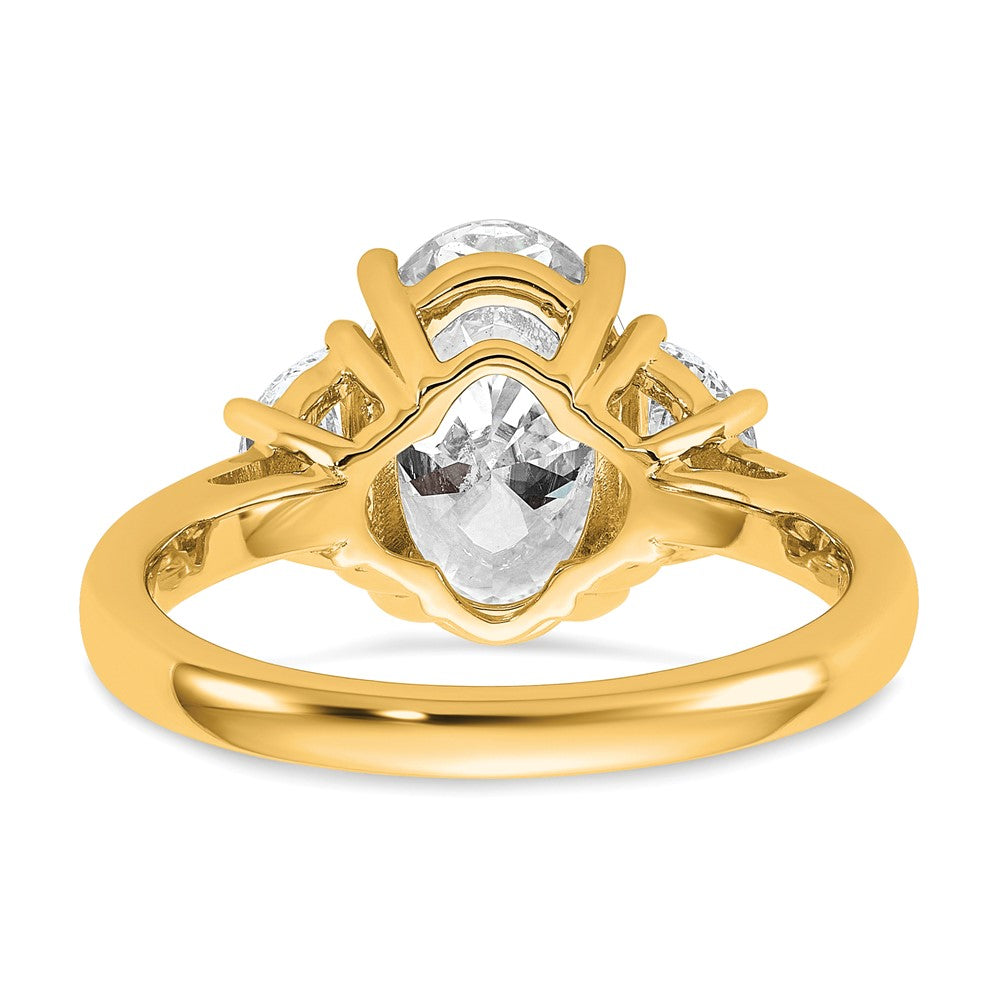 14K Yellow Gold 3 1/8 carat Certified Lab Grown Diamond VS/SI+ G+ Complete Oval and Half Moon Three Stone Engagement Ring