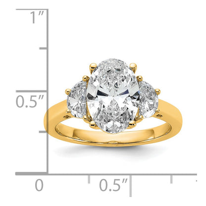 14K Yellow Gold 3 1/8 carat Certified Lab Grown Diamond VS/SI+ G+ Complete Oval and Half Moon Three Stone Engagement Ring