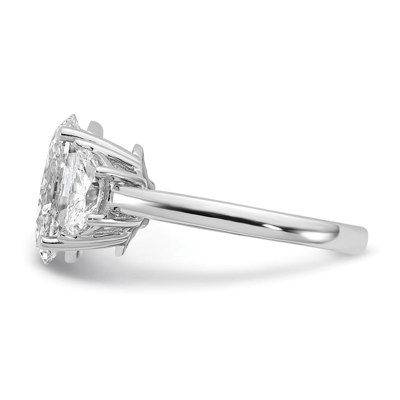 14K White Gold 1 carat Lab Grown Diamond VS+ F+ Half Moon and 3 carat Oval Center Semi Mount Three Stone Engagement Ring