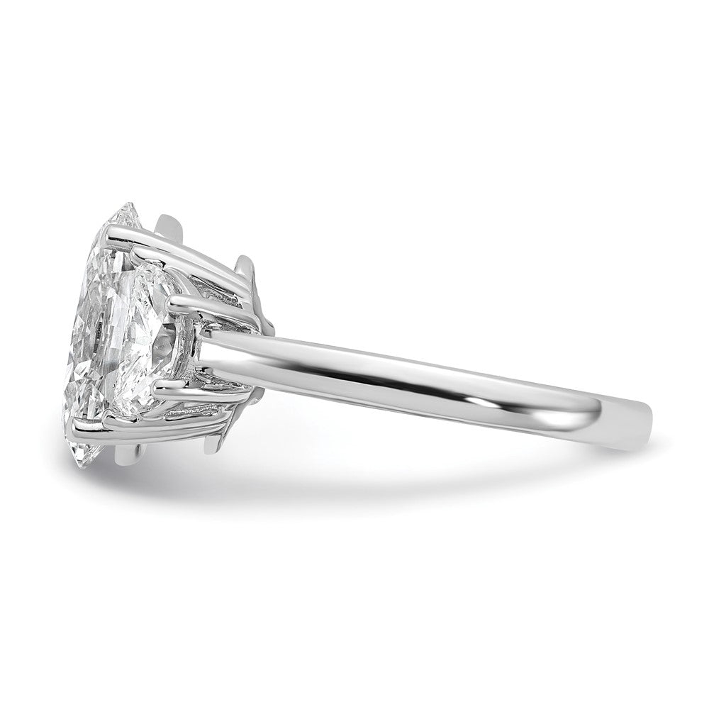 14K White Gold 1 carat Lab Grown Diamond VS/SI+ G+ Half Moon and 3 carat Oval Center Semi Mount Three Stone Engagement Ring