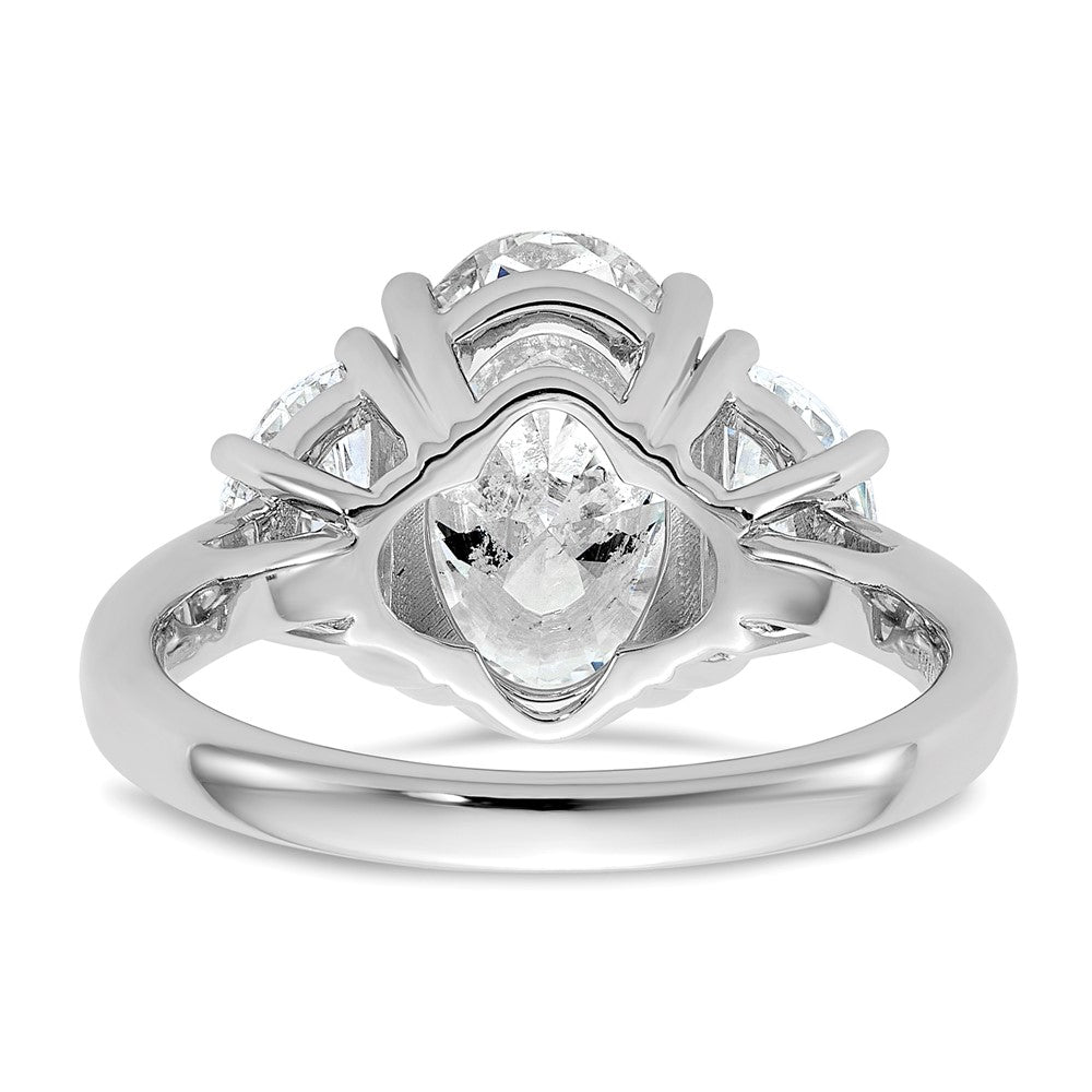 14K White Gold 1 carat Lab Grown Diamond VS/SI+ G+ Half Moon and 3 carat Oval Center Semi Mount Three Stone Engagement Ring