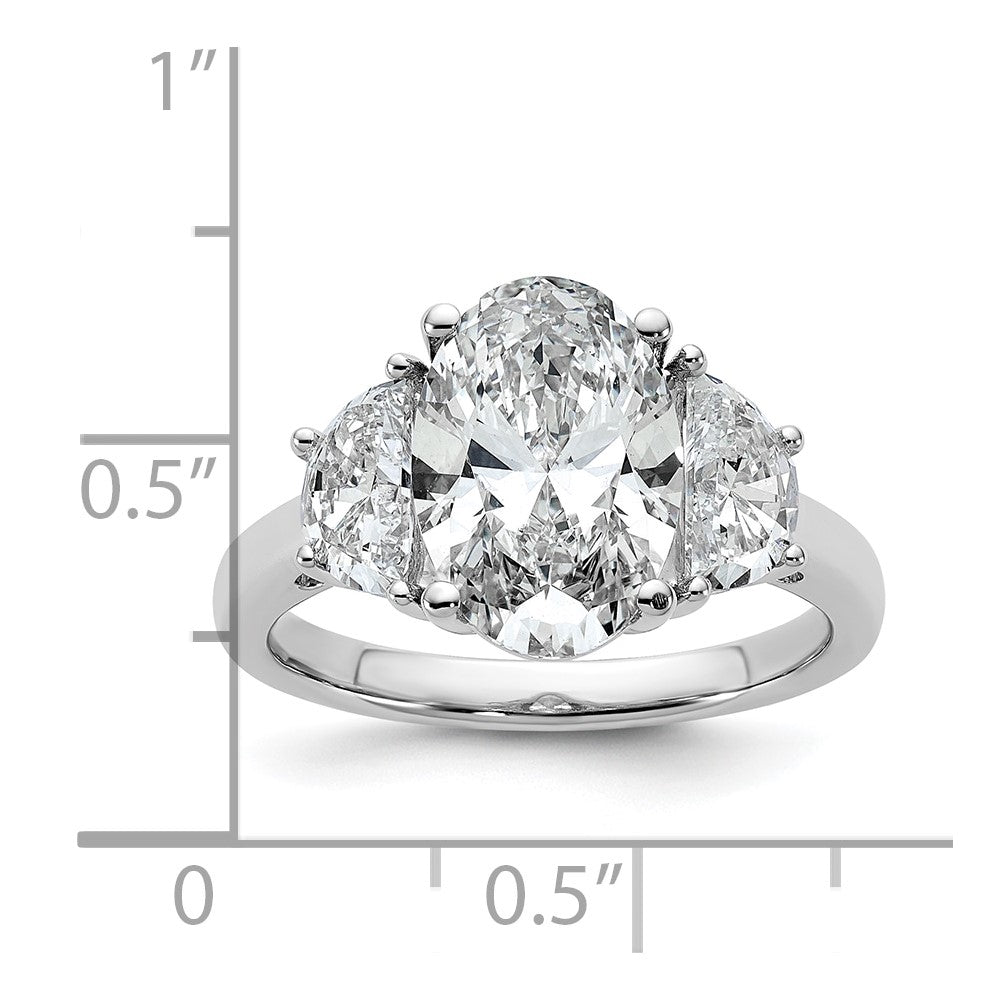 14K White Gold 4 carat Certified Lab Grown Diamond VS/SI+ G+ Complete Oval and Half Moon Three Stone Engagement Ring