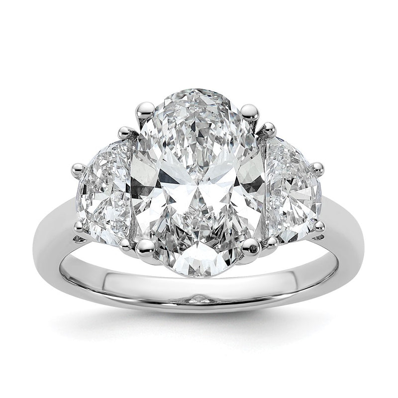 14K White Gold 1 carat Lab Grown Diamond VS+ F+ Half Moon and 3 carat Oval Center Semi Mount Three Stone Engagement Ring