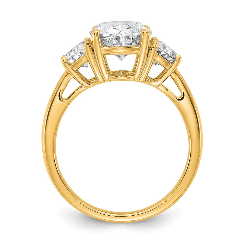 14K Yellow Gold 1 carat Lab Grown Diamond VS/SI+ G+ Half Moon and 3 carat Oval Center Semi Mount Three Stone Engagement Ring