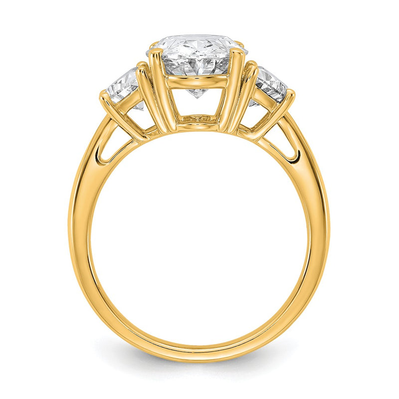 14K Yellow Gold 1 carat Lab Grown Diamond VS/SI+ G+ Half Moon and 3 carat Oval Center Semi Mount Three Stone Engagement Ring