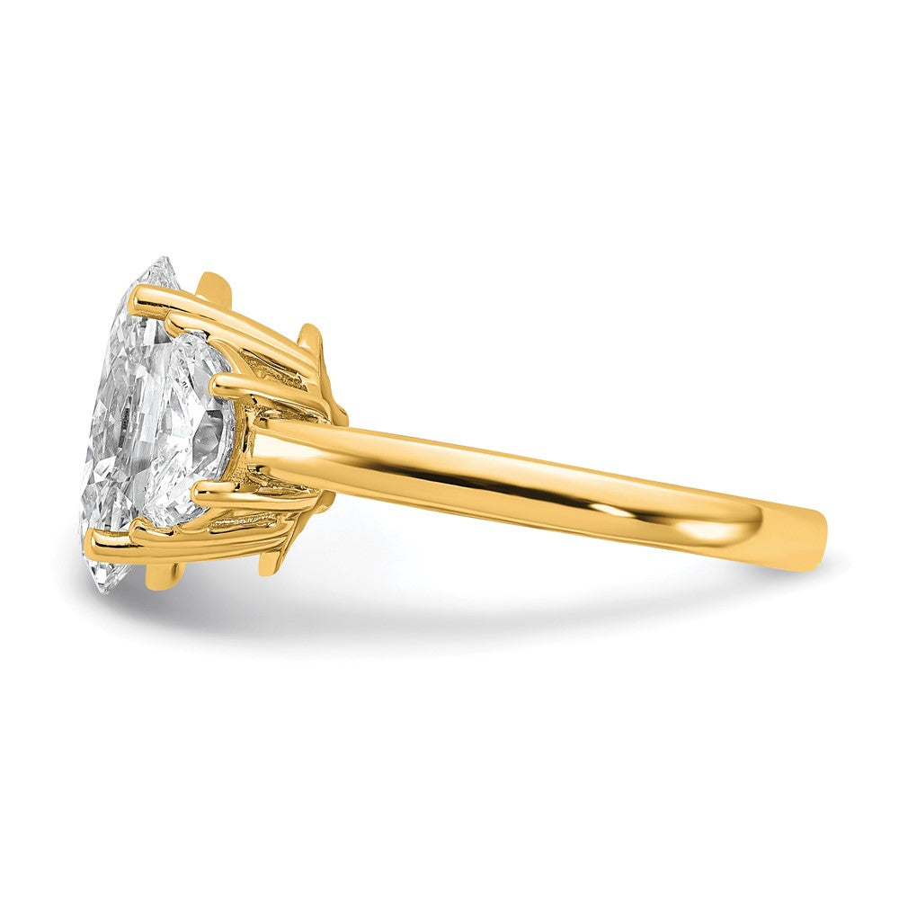 14K Yellow Gold 4 carat Certified Lab Grown Diamond VS/SI+ G+ Complete Oval and Half Moon Three Stone Engagement Ring