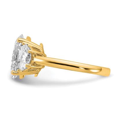 14K Yellow Gold 4 carat Certified Lab Grown Diamond VS/SI+ G+ Complete Oval and Half Moon Three Stone Engagement Ring