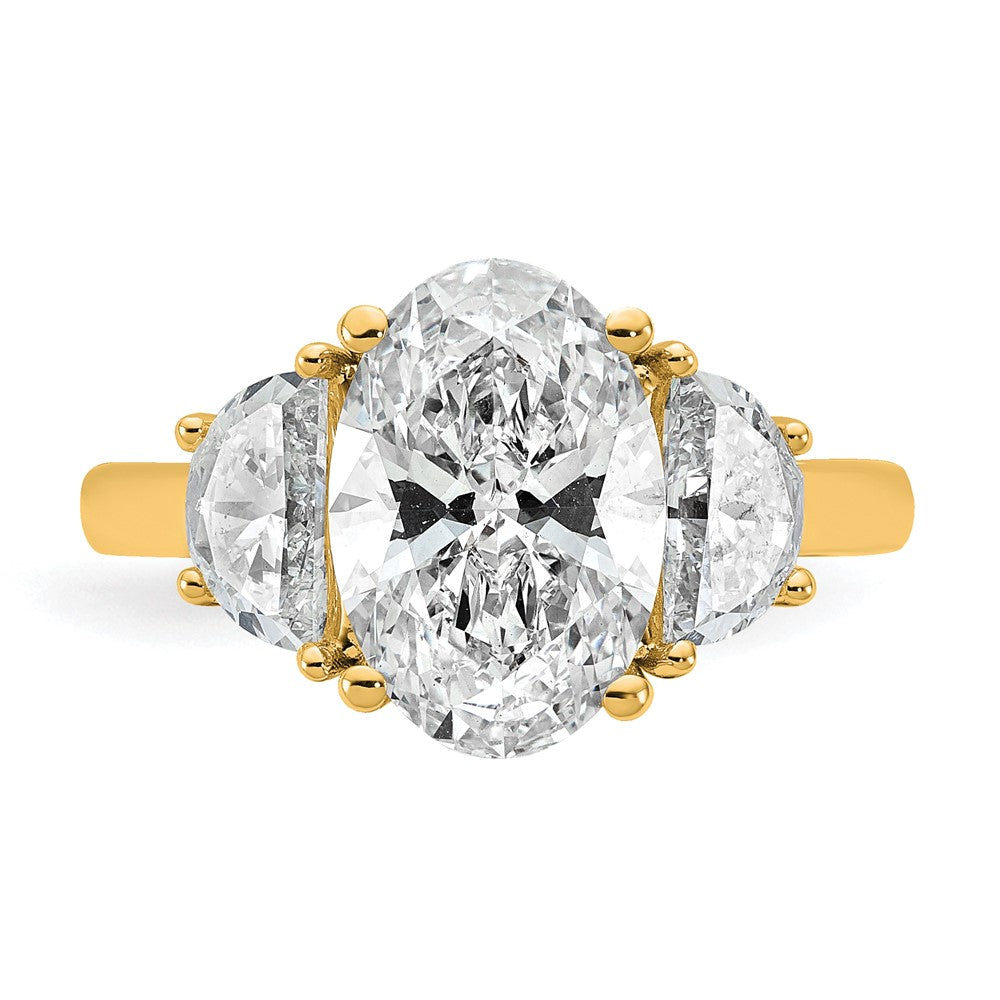14K Yellow Gold 4 carat Certified Lab Grown Diamond VS/SI+ G+ Complete Oval and Half Moon Three Stone Engagement Ring