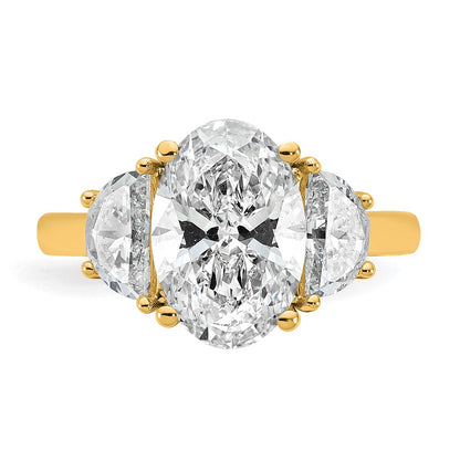 14K Yellow Gold 4 carat Certified Lab Grown Diamond VS/SI+ G+ Complete Oval and Half Moon Three Stone Engagement Ring