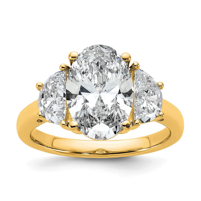 14K Yellow Gold 4 carat Certified Lab Grown Diamond VS+ F+ Complete Oval and Half Moon Three Stone Engagement Ring