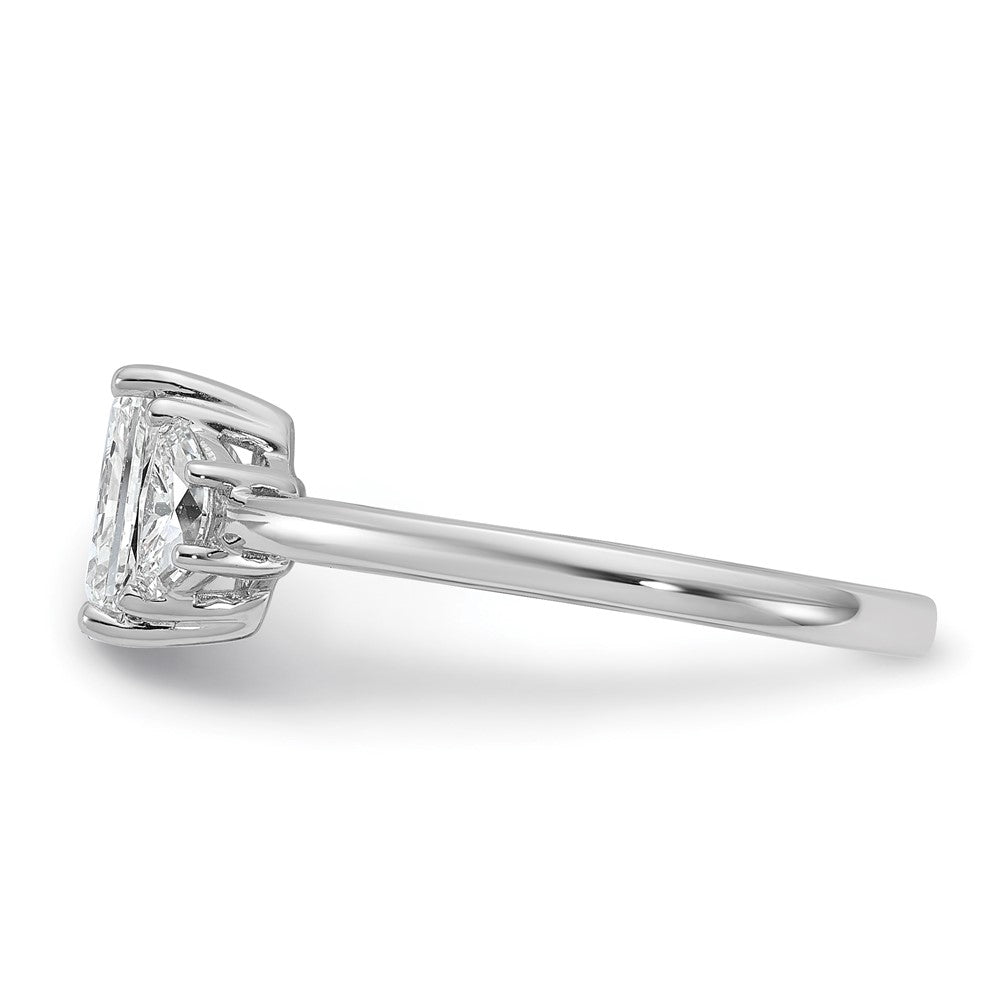 14K White Gold 1 3/8 carat Certified Lab Grown Diamond VS/SI+ G+ Radiant and Half Moon Complete Three Stone Engagement Ring