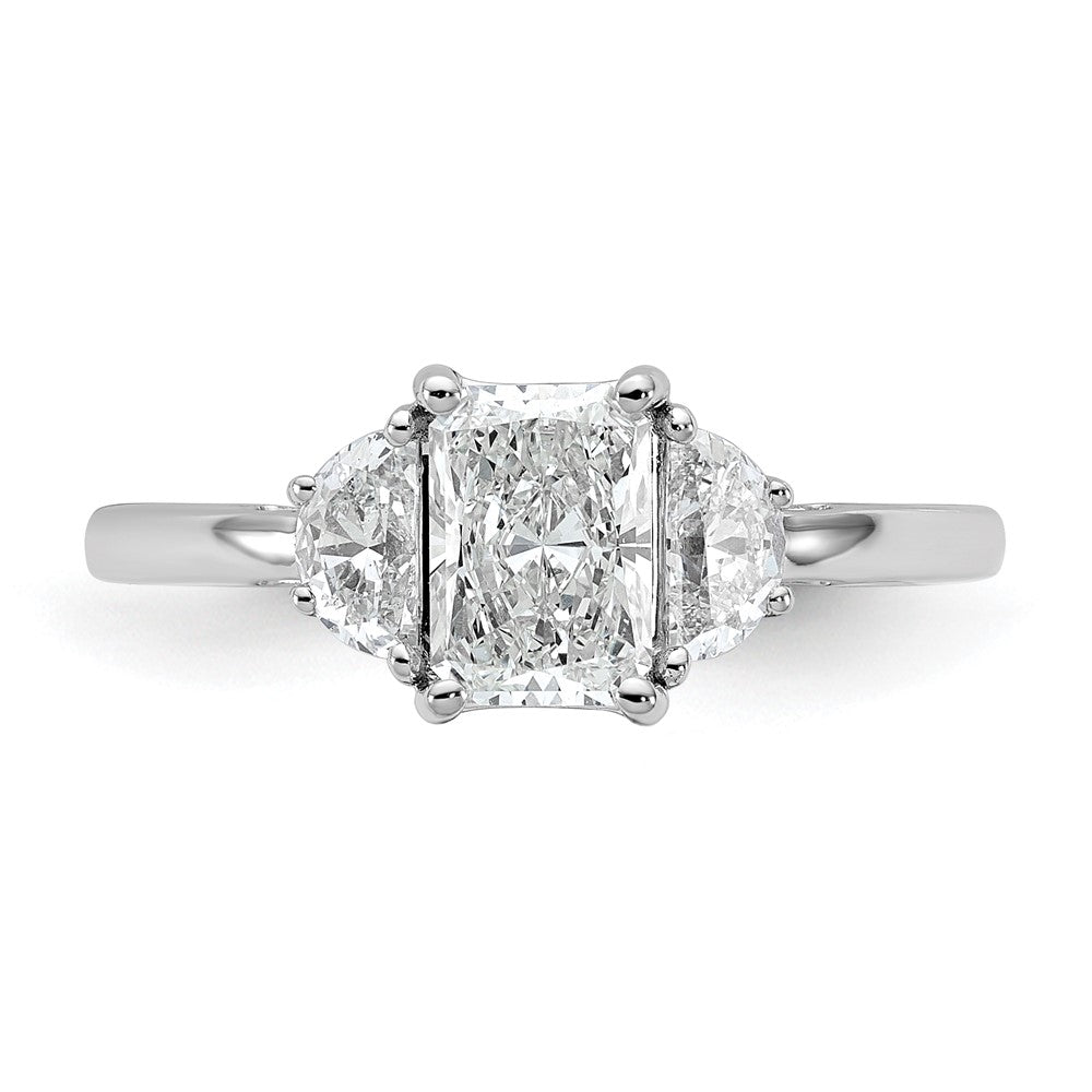 14K White Gold 3/8 carat Lab Grown Diamond VS/SI+ G+ Half Moon 1 carat Radiant Center Semi Mount Engagement Ring