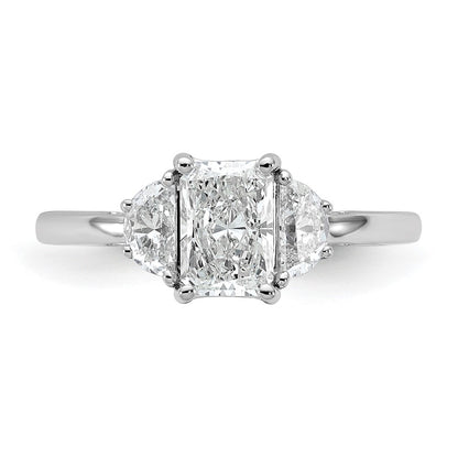 14K White Gold 3/8 carat Lab Grown Diamond VS/SI+ G+ Half Moon 1 carat Radiant Center Semi Mount Engagement Ring