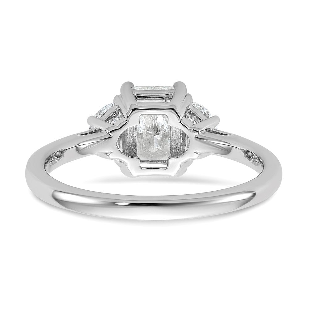 14K White Gold 1 3/8 carat Certified Lab Grown Diamond VS+ F+ Radiant and Half Moon Complete Three Stone Engagement Ring