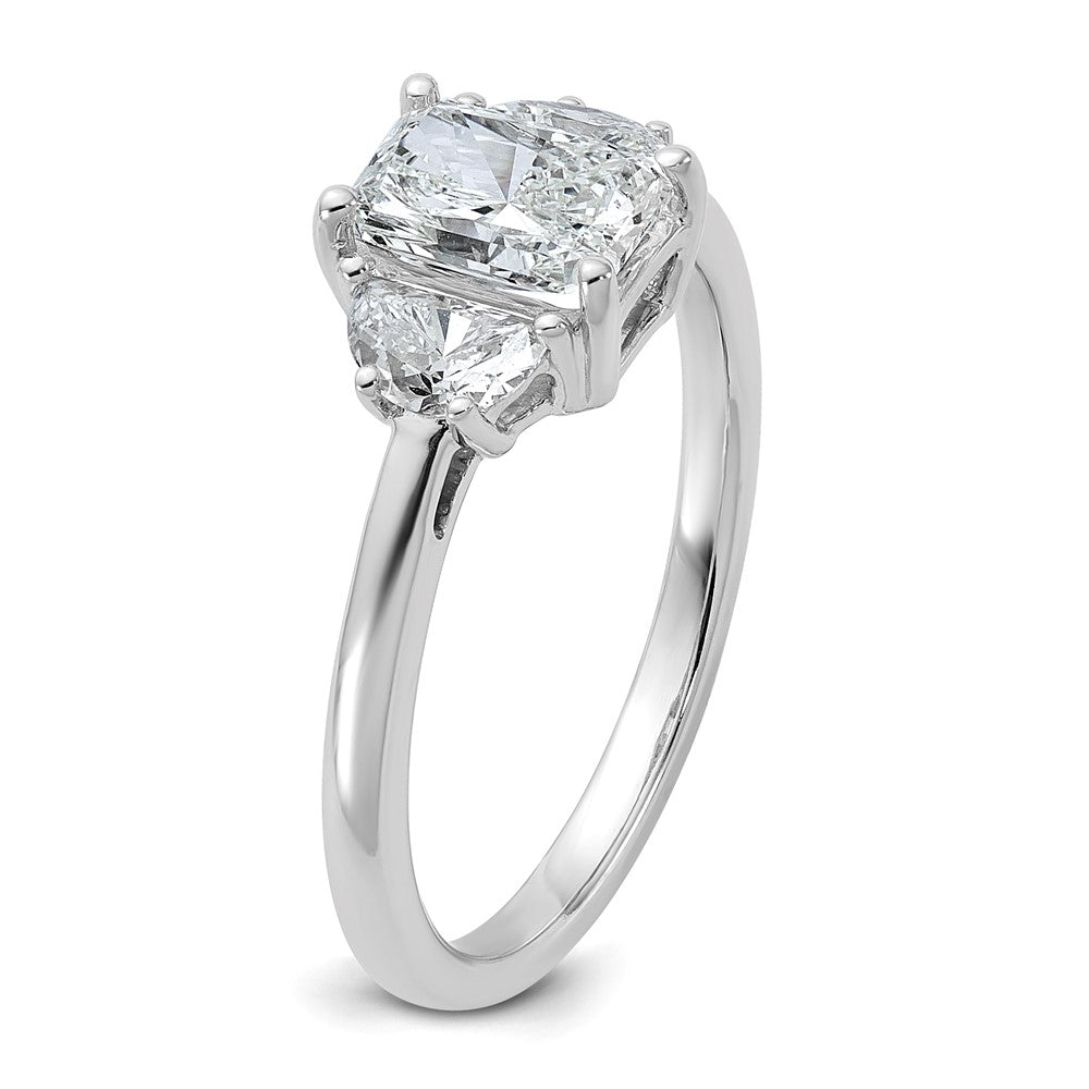 14K White Gold 1 3/8 carat Certified Lab Grown Diamond VS/SI+ G+ Radiant and Half Moon Complete Three Stone Engagement Ring
