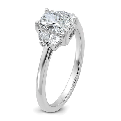 14K White Gold 1 3/8 carat Certified Lab Grown Diamond VS/SI+ G+ Radiant and Half Moon Complete Three Stone Engagement Ring