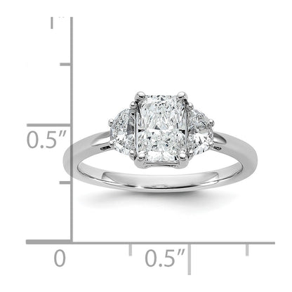 14K White Gold 3/8 carat Lab Grown Diamond VS+ F+ Half Moon 1 carat Radiant Center Semi Mount Engagement Ring
