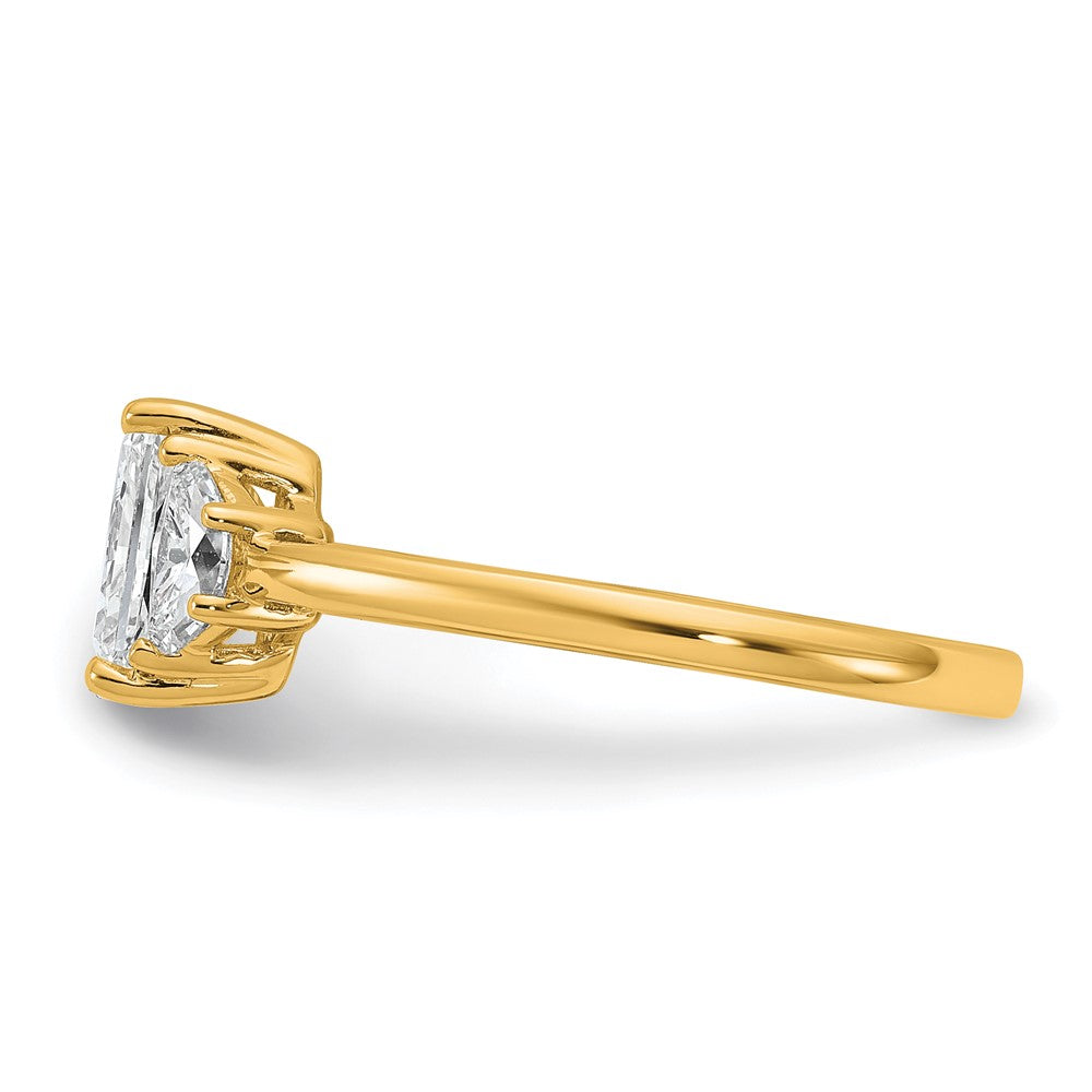 14K Yellow Gold 3/8 carat Lab Grown Diamond VS+ F+ Half Moon 1 carat Radiant Center Semi Mount Engagement Ring