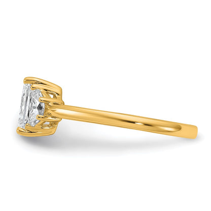 14K Yellow Gold 3/8 carat Lab Grown Diamond VS+ F+ Half Moon 1 carat Radiant Center Semi Mount Engagement Ring