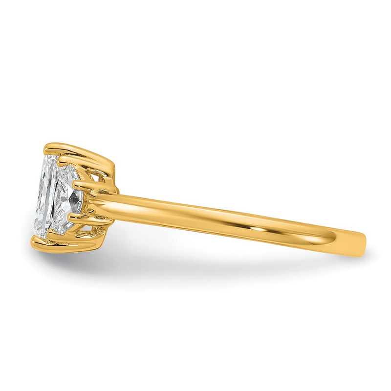 14K Yellow Gold 3/8 carat Lab Grown Diamond VS+ F+ Half Moon 1 carat Radiant Center Semi Mount Engagement Ring