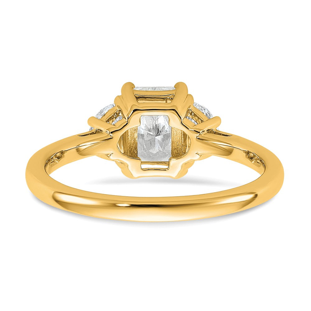 14K Yellow Gold 3/8 carat Lab Grown Diamond VS+ F+ Half Moon 1 carat Radiant Center Semi Mount Engagement Ring