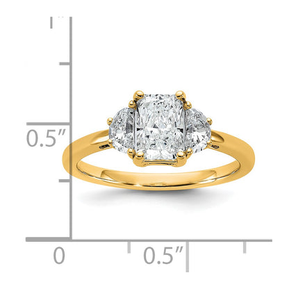 14K Yellow Gold 1 3/8 carat Certified Lab Grown Diamond VS/SI+ G+ Radiant and Half Moon Complete Three Stone Engagement Ring