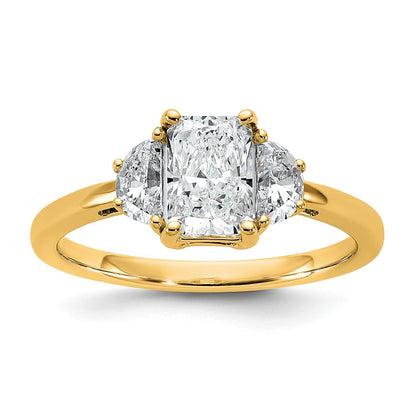 14K Yellow Gold 1 3/8 carat Certified Lab Grown Diamond VS+ F+ Radiant and Half Moon Complete Three Stone Engagement Ring