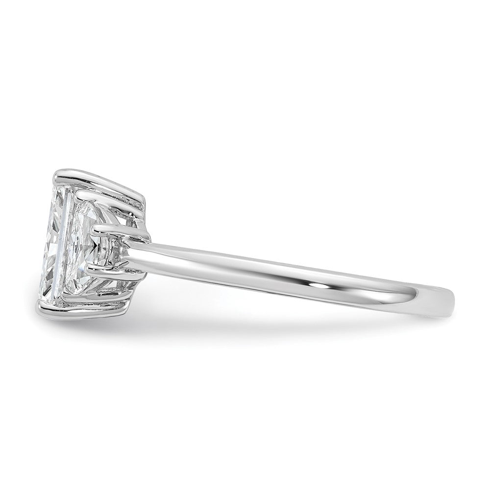 14K White Gold 2 carat Certified Lab Grown Diamond VS/SI+ G+ Radiant and Half Moon Complete Three Stone Engagement Ring