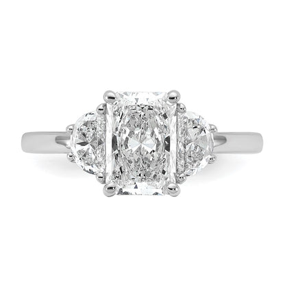 14K White Gold 2 carat Certified Lab Grown Diamond VS+ F+ Radiant and Half Moon Complete Three Stone Engagement Ring