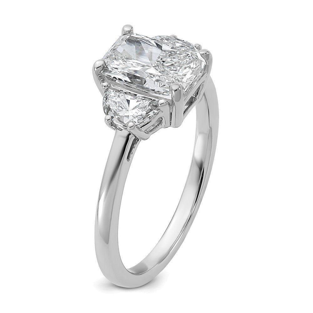 14K White Gold 2 carat Certified Lab Grown Diamond VS+ F+ Radiant and Half Moon Complete Three Stone Engagement Ring