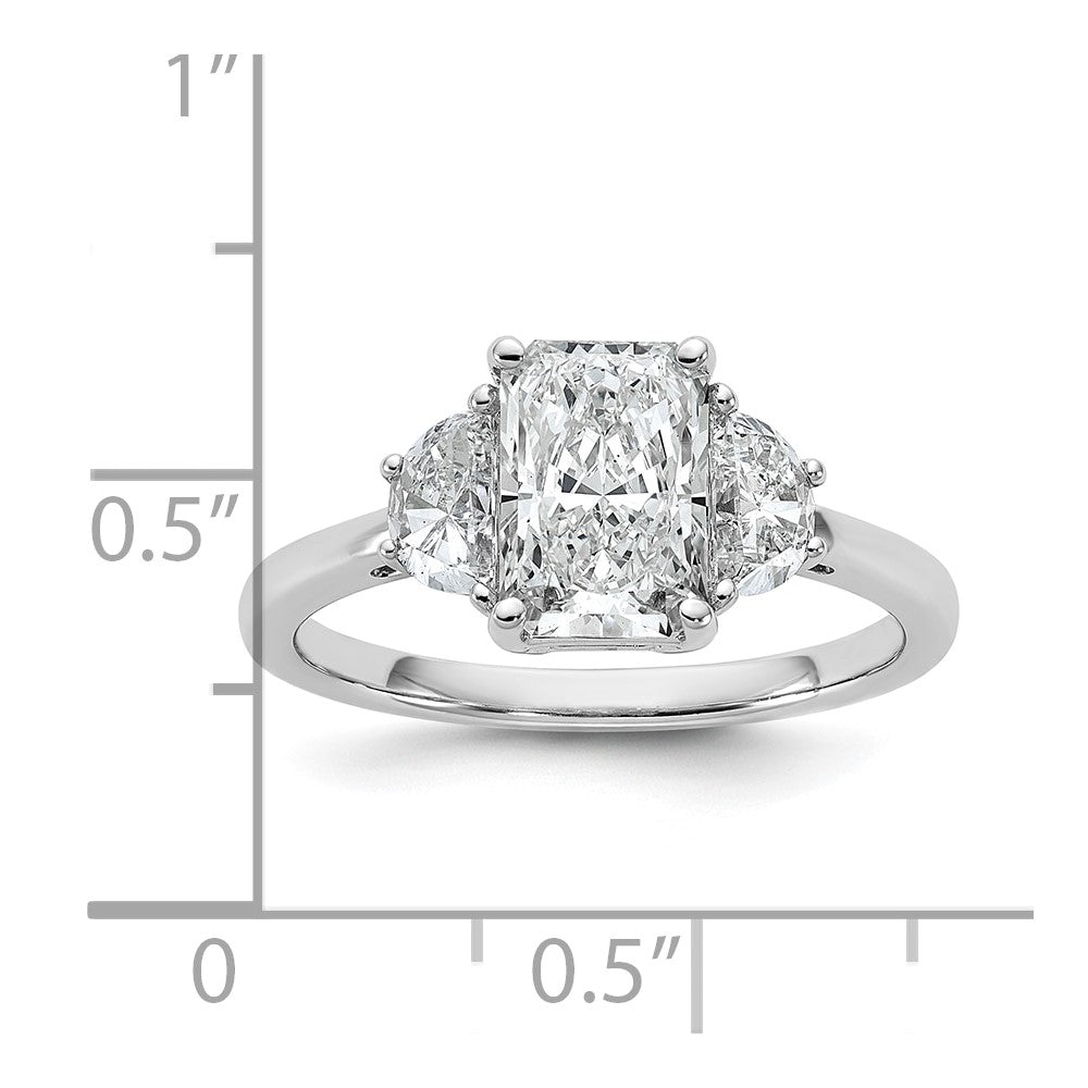 14K White Gold 1/2 carat Lab Grown Diamond VS+ F+ Half Moon 1 1/2 carat Radiant Center Semi Mount Engagement Ring