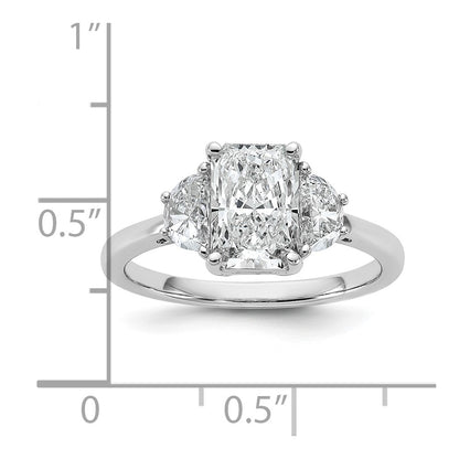 14K White Gold 2 carat Certified Lab Grown Diamond VS/SI+ G+ Radiant and Half Moon Complete Three Stone Engagement Ring