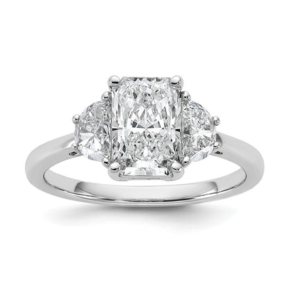 14K White Gold 2 carat Certified Lab Grown Diamond VS/SI+ G+ Radiant and Half Moon Complete Three Stone Engagement Ring