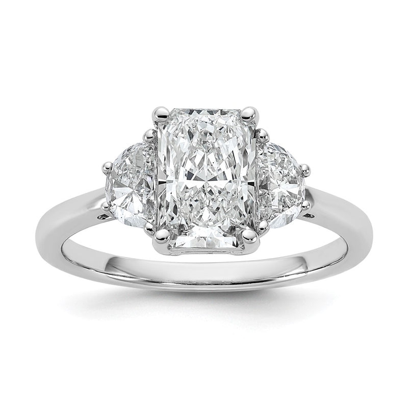 14K White Gold 1/2 carat Lab Grown Diamond VS/SI+ G+ Half Moon 1 1/2 carat Radiant Center Semi Mount Engagement Ring