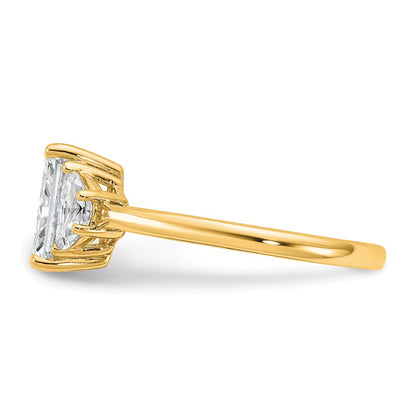 14K Yellow Gold 2 carat Certified Lab Grown Diamond VS/SI+ G+ Radiant and Half Moon Complete Three Stone Engagement Ring
