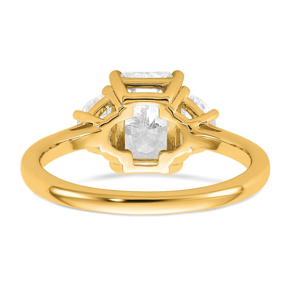 14K Yellow Gold 2 carat Certified Lab Grown Diamond VS/SI+ G+ Radiant and Half Moon Complete Three Stone Engagement Ring