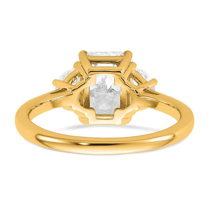 14K Yellow Gold 2 carat Certified Lab Grown Diamond VS/SI+ G+ Radiant and Half Moon Complete Three Stone Engagement Ring