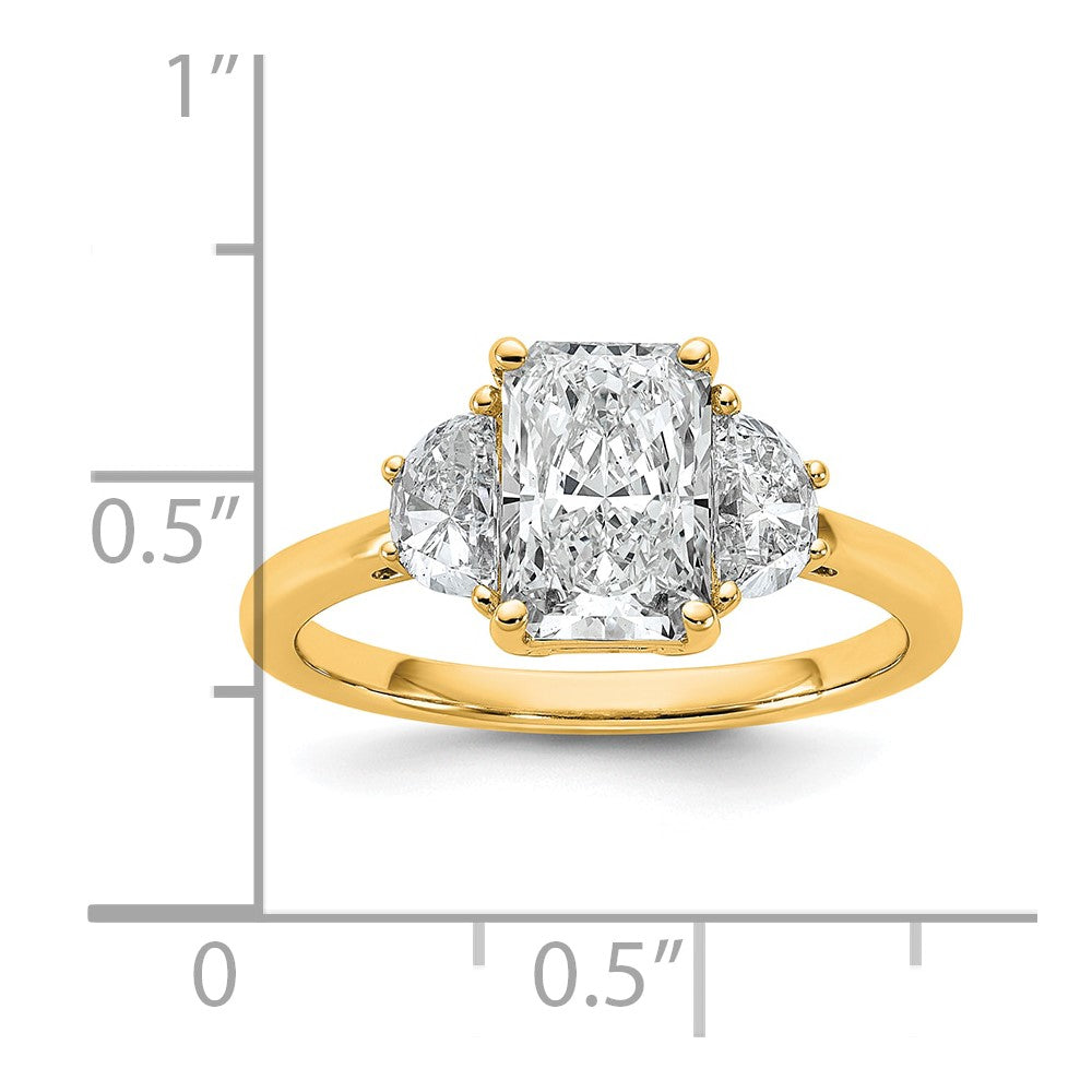 14K Yellow Gold 1/2 carat Lab Grown Diamond VS+ F+ Half Moon 1 1/2 carat Radiant Center Semi Mount Engagement Ring