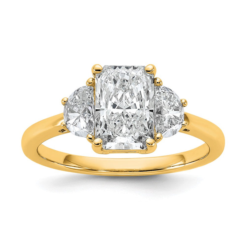 14K Yellow Gold 1/2 carat Lab Grown Diamond VS/SI+ G+ Half Moon 1 1/2 carat Radiant Center Semi Mount Engagement Ring