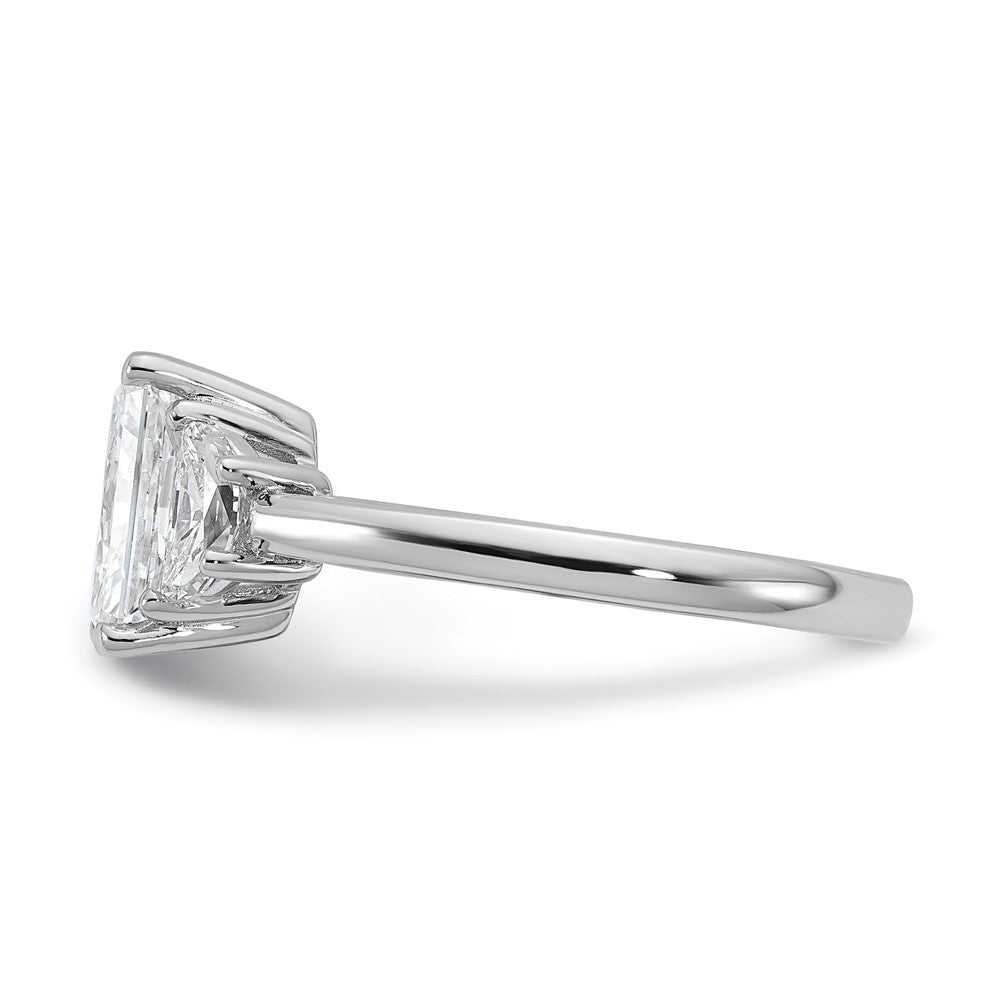 14K White Gold 2 1/2 carat Certified Lab Grown Diamond VS+ F+ Radiant and Half Moon Complete Three Stone Engagement Ring