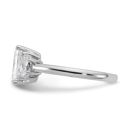 14K White Gold 2 1/2 carat Certified Lab Grown Diamond VS+ F+ Radiant and Half Moon Complete Three Stone Engagement Ring