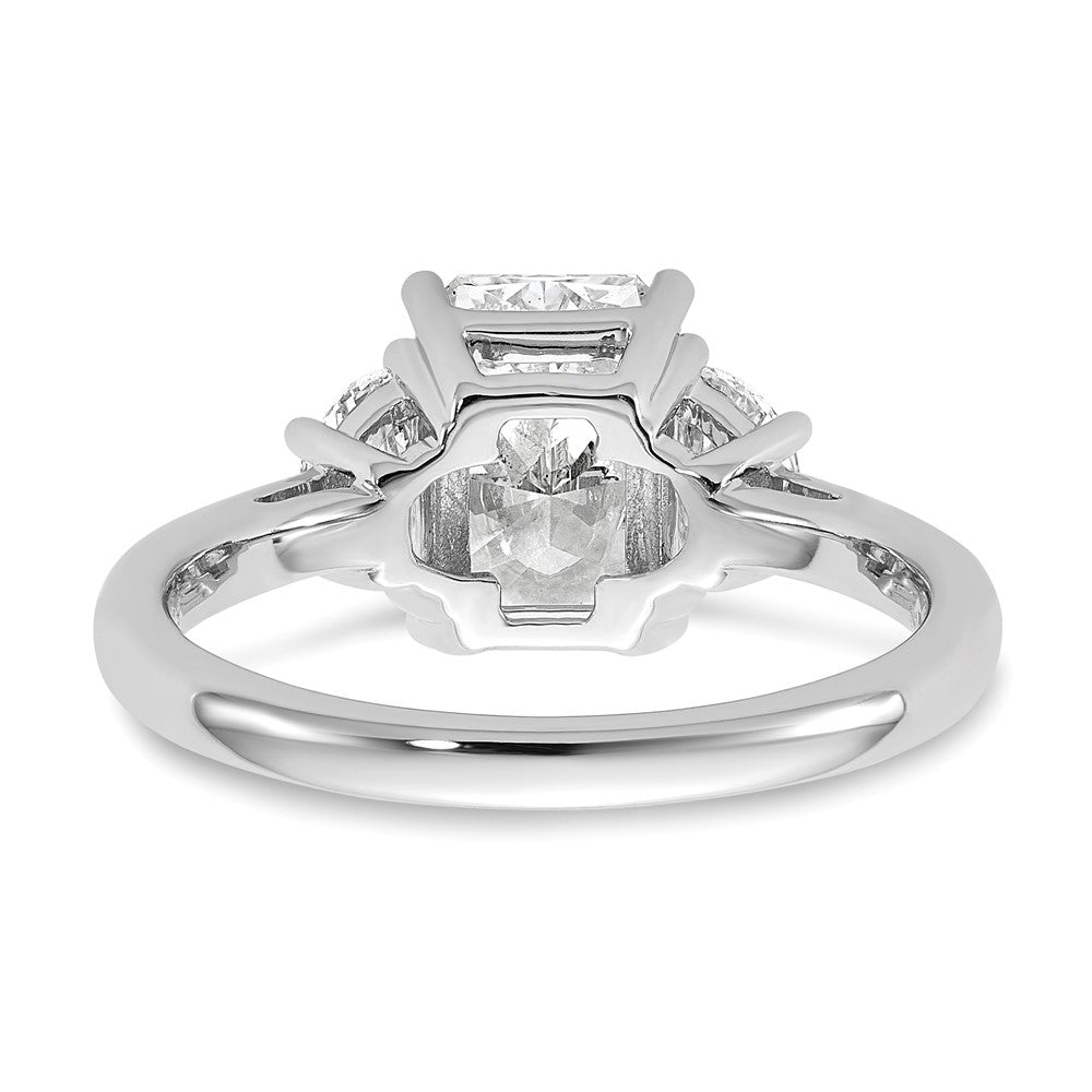 14K White Gold 2 1/2 carat Certified Lab Grown Diamond VS+ F+ Radiant and Half Moon Complete Three Stone Engagement Ring