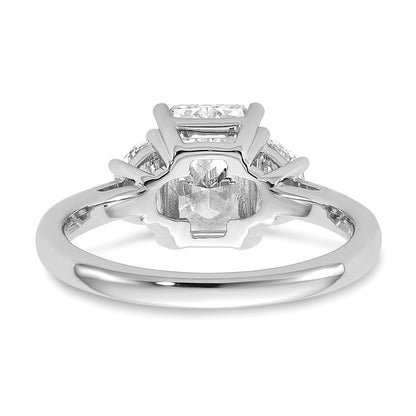 14K White Gold 2 1/2 carat Certified Lab Grown Diamond VS+ F+ Radiant and Half Moon Complete Three Stone Engagement Ring