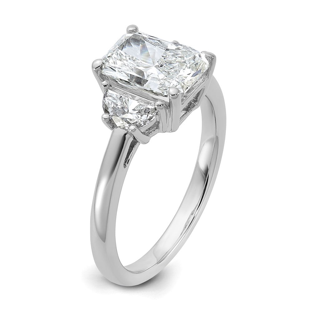 14K White Gold 1/2 carat Lab Grown Diamond VS/SI+ G+ Half Moon 2 carat Radiant Center Semi Mount Engagement Ring