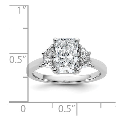 14K White Gold 1/2 carat Lab Grown Diamond VS+ F+ Half Moon 2 carat Radiant Center Semi Mount Engagement Ring