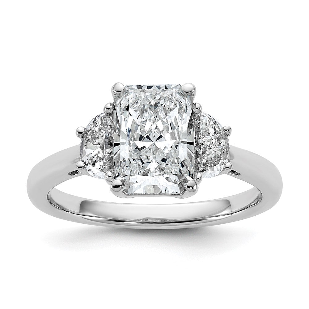 14K White Gold 1/2 carat Lab Grown Diamond VS/SI+ G+ Half Moon 2 carat Radiant Center Semi Mount Engagement Ring