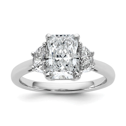 14K White Gold 1/2 carat Lab Grown Diamond VS/SI+ G+ Half Moon 2 carat Radiant Center Semi Mount Engagement Ring