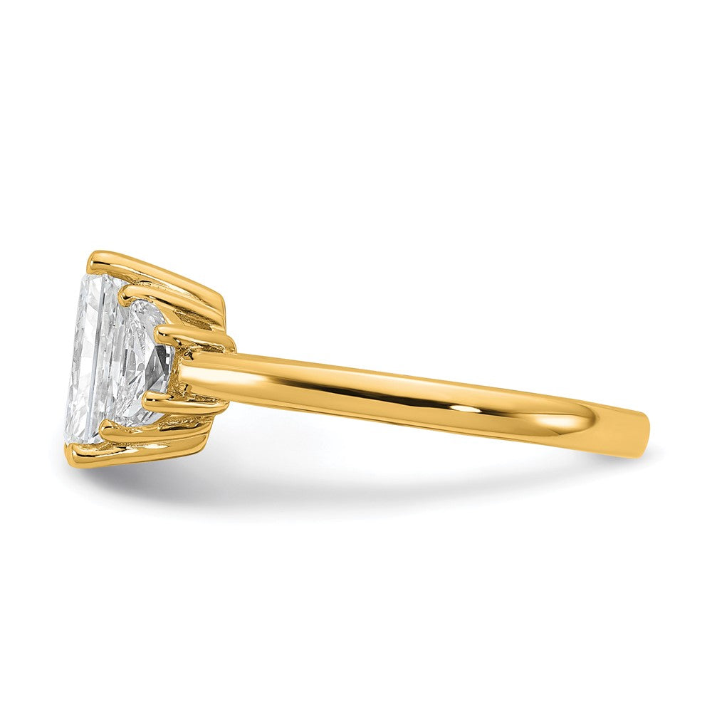 14K Yellow Gold 1/2 carat Lab Grown Diamond VS+ F+ Half Moon 2 carat Radiant Center Semi Mount Engagement Ring