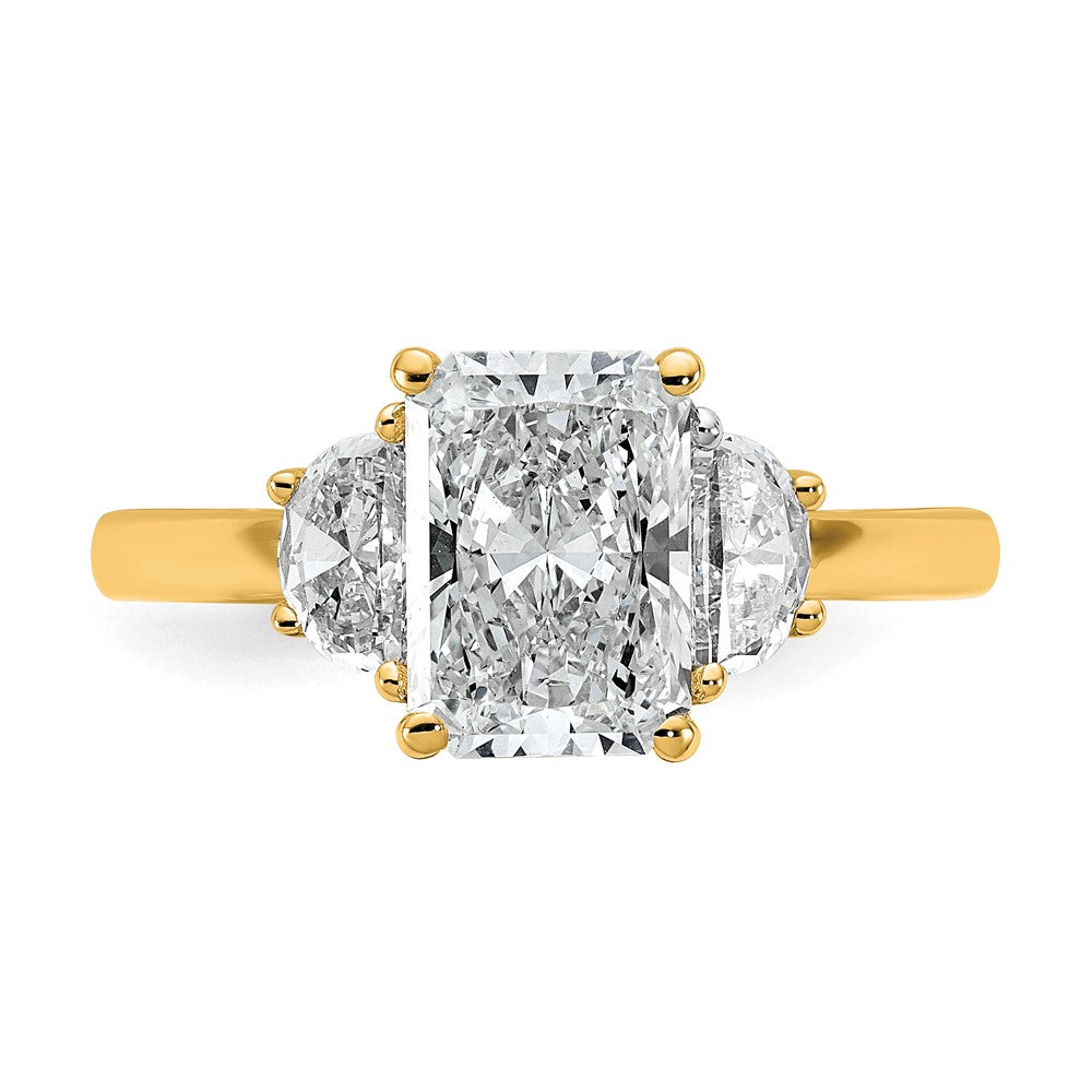 14K Yellow Gold 1/2 carat Lab Grown Diamond VS+ F+ Half Moon 2 carat Radiant Center Semi Mount Engagement Ring