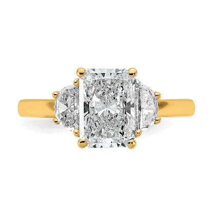 14K Yellow Gold 1/2 carat Lab Grown Diamond VS+ F+ Half Moon 2 carat Radiant Center Semi Mount Engagement Ring